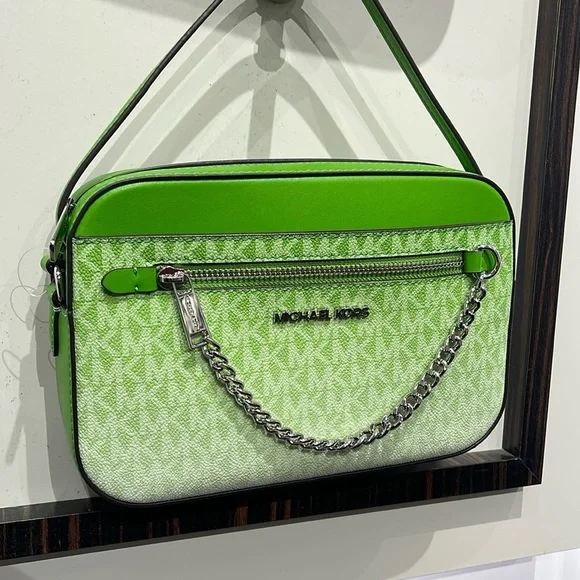 Michael Kors Jet Set Lg Ombré Signature Logo Crossbody Body Jungle Green NWT