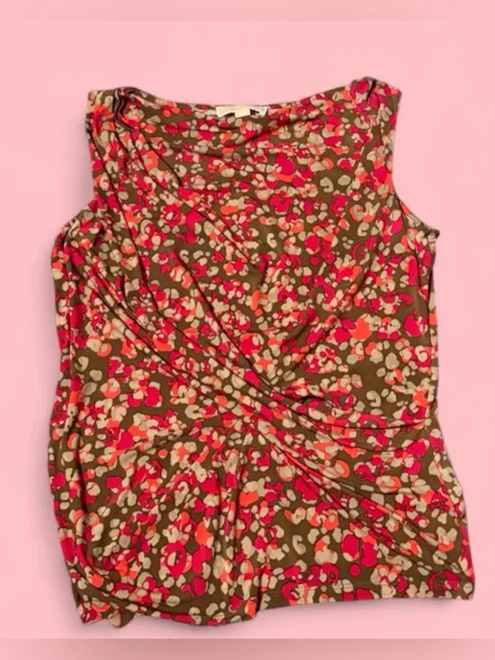 Michael Kors Brown Tank Top with Pink & Coral Floral Spot Print