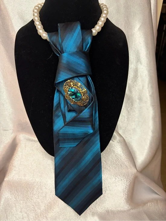 John Ashford Teal and Black Striped Silk Neck Scarf