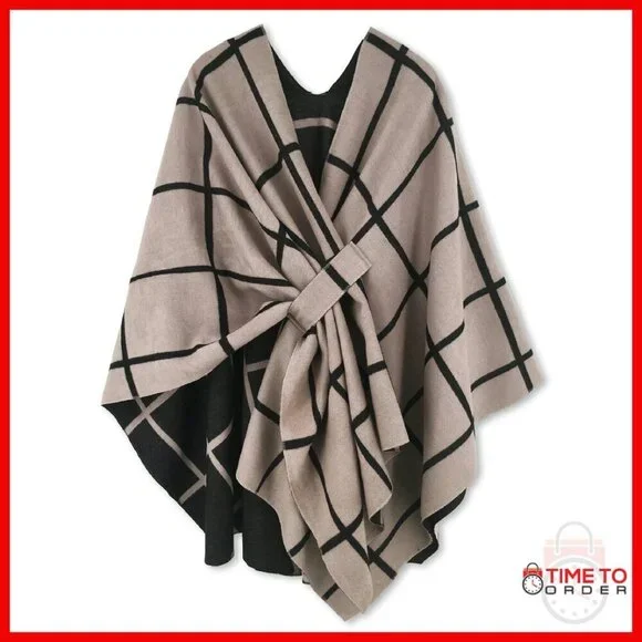 Soft Cashmere-Like Poncho Shawl Wrap, One Size, 31.5x45 Inches