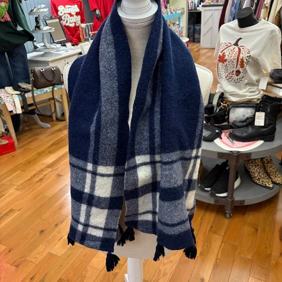 J.Crew Plaid Scarf One Size Blue & White