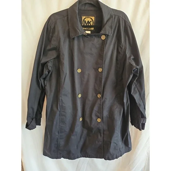 Michael Kors Women's Trench Coat 3X Black Double Breasted Plus Size Belt Missing