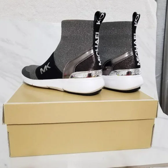 Michael Kors Gray & Black Knit Slip-On Sock Booties with Metallic Heel