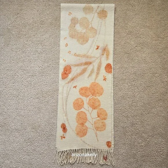NWOT Handmade Wool Scarf Botanical Natural Dye Plants Eco Print Mayumix Designs