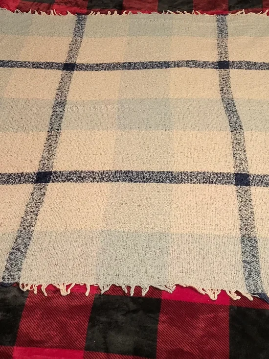 Beige & Navy Windowpane Throw Blanket