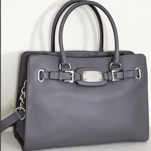 Michael Kors Medium Gray Pebbled Leather Hamilton Handbag 10” x 15”