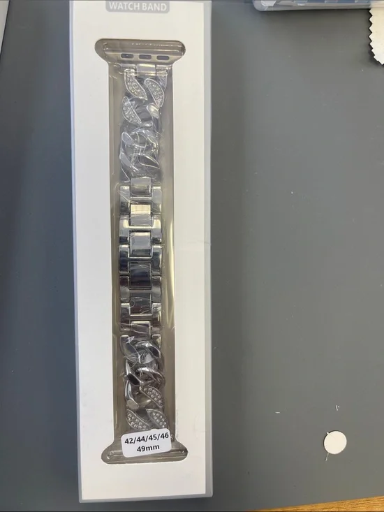 Silver Rhinestone Chain Link Watch Band for 49mm Apple Watch