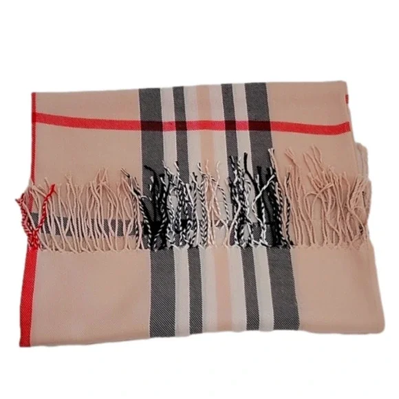 Pashmina Silk Tartan Plaid Long Brown Tan Nova Check Pattern Fringe New Scarf