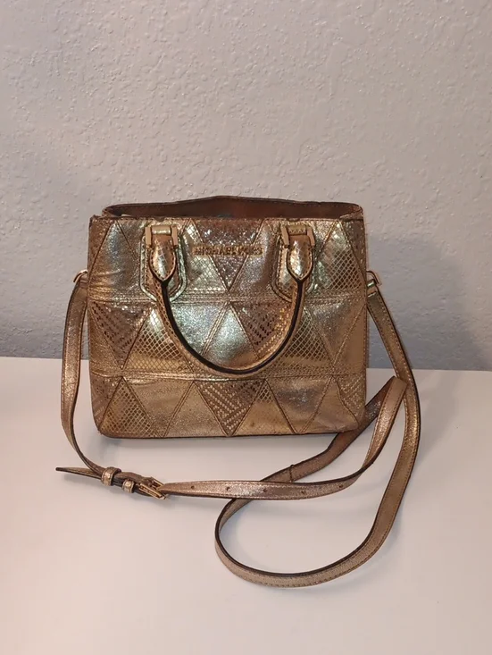 Michael Kors Small Metallic Gold Quilted Satchel with Shoulder Strap