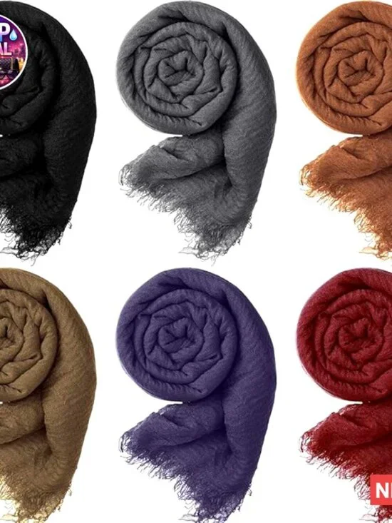 Cotton and Linen Blend Crinkle Scarf Shawl Set of 6 Multi-Purpose Wrap