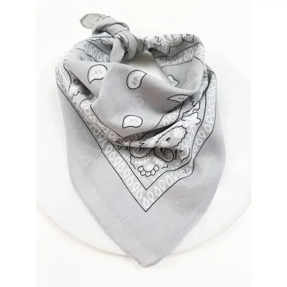 Gray Paisley Pattern Bandana | 100% Cotton | 21x21