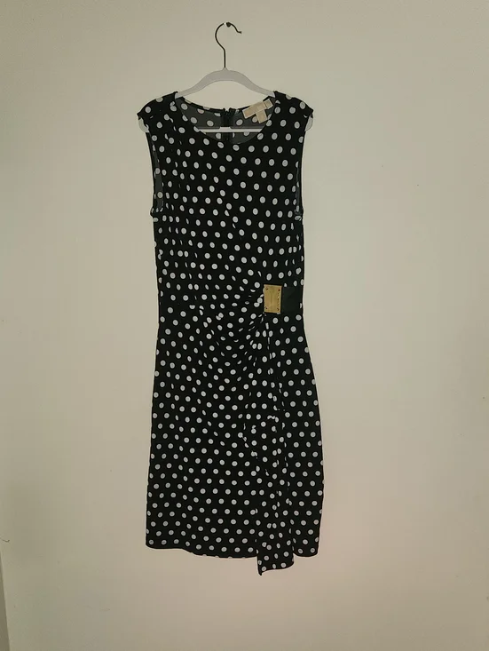 Michael Kors Black and White Polka Dot Midi Dress