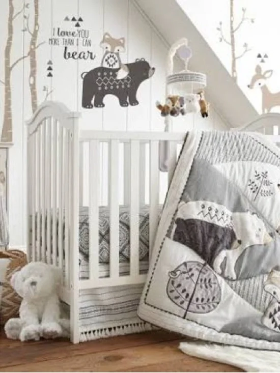 Levtex Bailey Woodland Animal nursery Crib Set with Mobile and Lamp