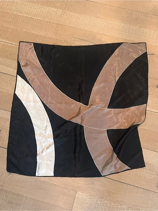 Silk Colorblock Black, Taupe & Cream Scarf