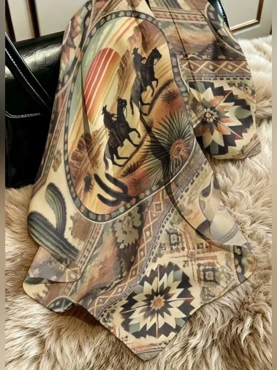 Southwestern Desert Print Silky Scarf - Sunset & Cactus Motif | Truly Gorgeous