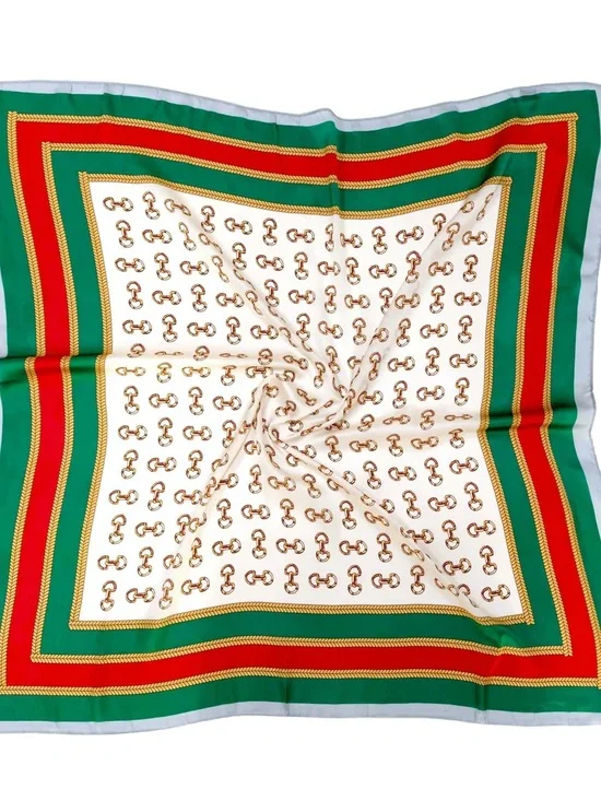 Classic Chain Motif Green & Red Women's Scarf