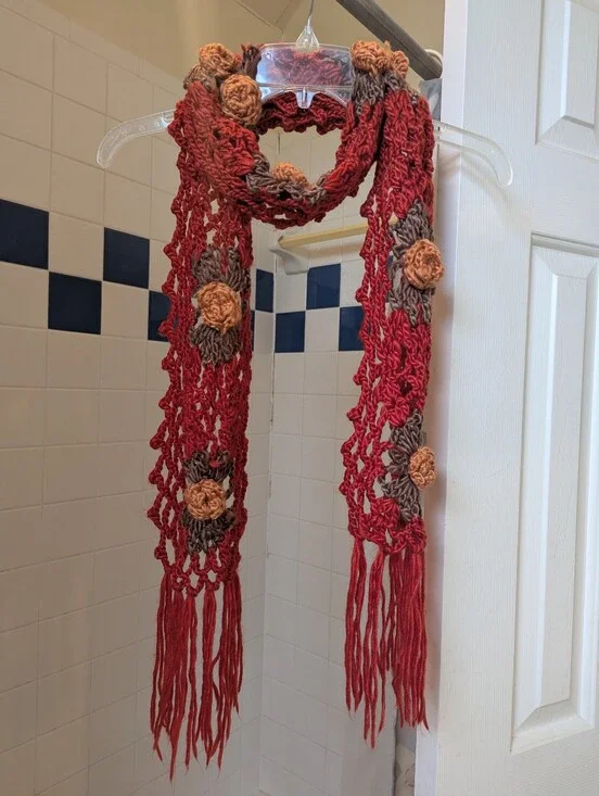 Beautiful Handmade red and brown crocheted scarf