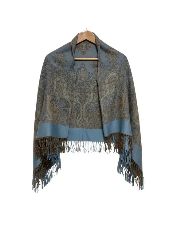Dior Wool All Over Pattern Jacquard Large Shawl Blue Scarf