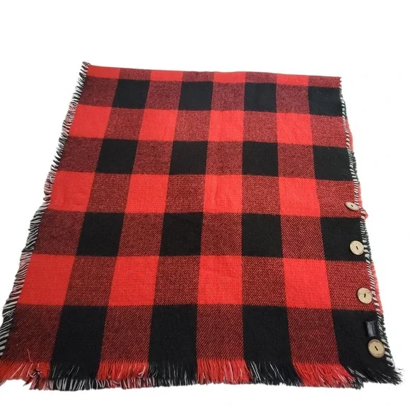 Reversible Shawl Wrap Womens Red Buffalo Plaid Black White Houndstooth 22