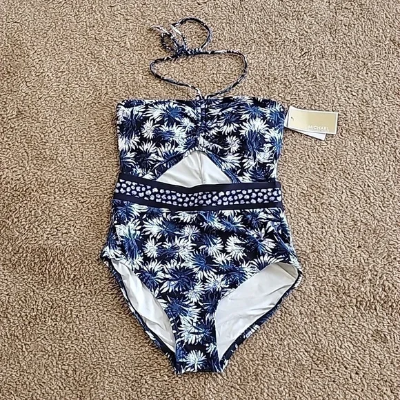 Michael Kors Navy Bandeau Cutout One-Piece Swimsuit Size 4