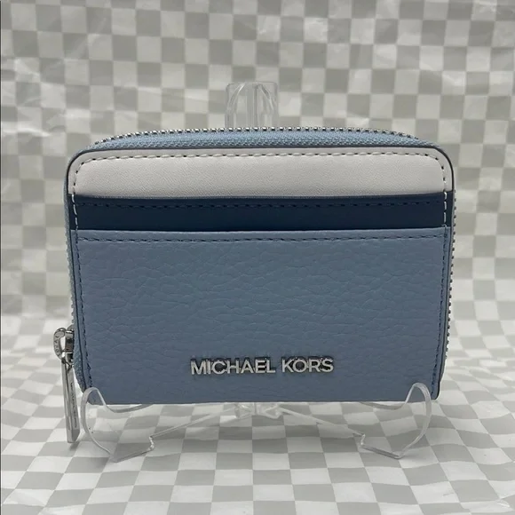 Michael Kors Jet Set Travel Md Zip Around Color-Block Wallet Card Case  Pale Bl