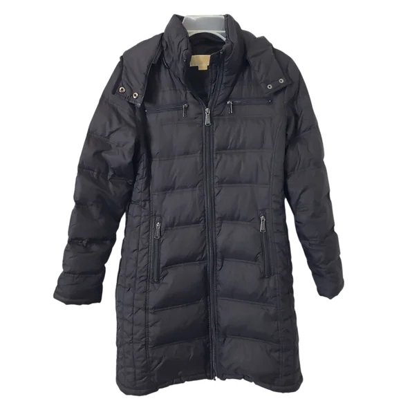 Michael‎ Kors Puffer Jacket Long Hooded Down Fill Coat Women's Size S Black