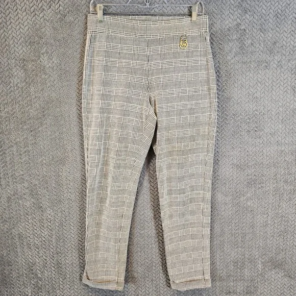 Michael Kors Womens Glen Plaid Pull On Leggings Black White‎ Gold MK Logo Medium