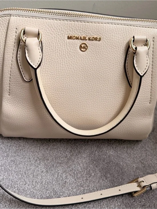 Michael Kors Beige Pebbled Leather Satchel with Gold Hardware