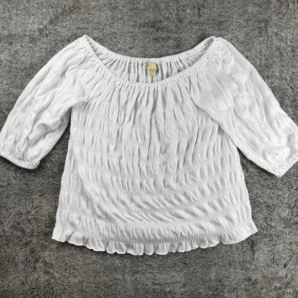 Michael Kors Smocked Off The Shoulder Top Women's Small White
