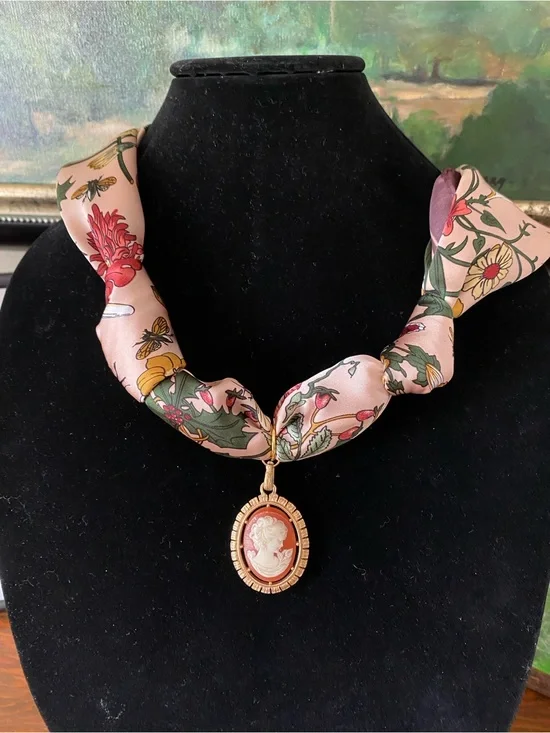Dual sided cameo pendant on new scarf. Gorgeous!