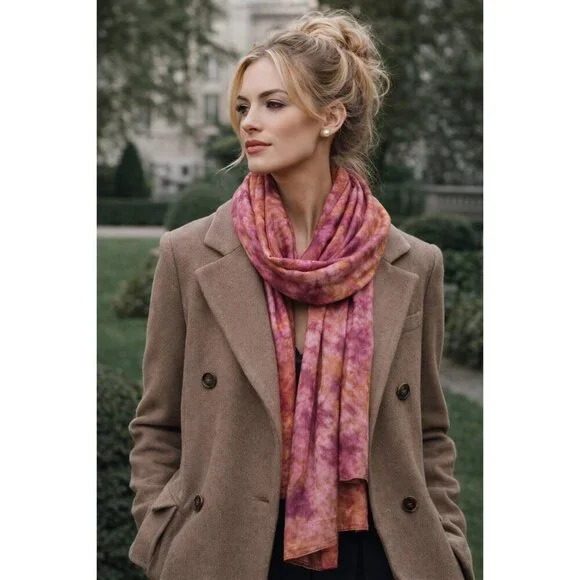 Shibori Dyed Silk Scarf Pink Orange Handmade Artisan Janice Patrignani Long Wrap