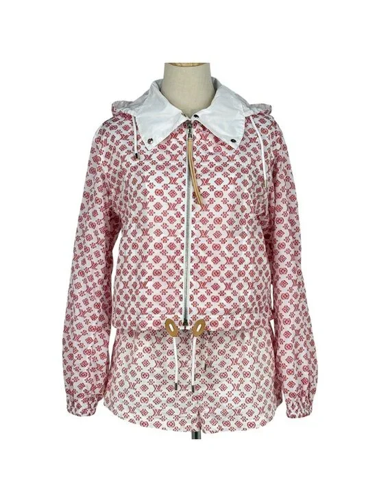 Louis Vuitton Monogram Hooded Jacket Set Mini Shorts Nylon White