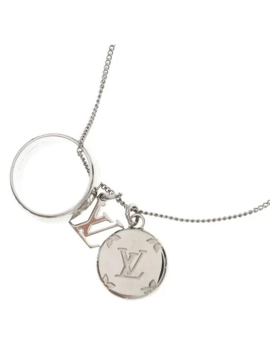 Louis Vuitton Monogram Ring Pendant Chain Silver