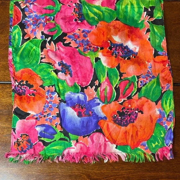 Express Colorful Floral 100% Silk Scarf  10” x 86”