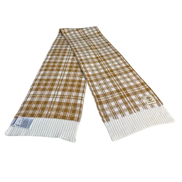 Timberland Plaid‎ Knit Scarf Wheat/Tan/White Colorway Unisex On-Trend Fashion