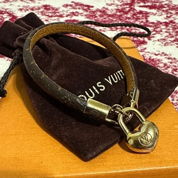 Louis Vuitton Brown Bracelet with Gold Heart Lock