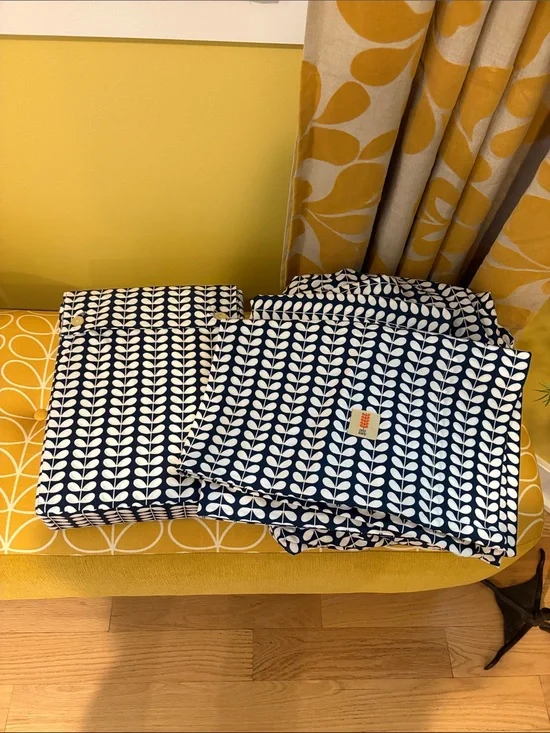 Orla Kiely Tiny Stem Navy & White Queen Bedding Set-EUC