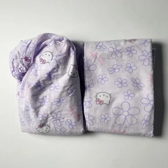 Hello Kitty Twin Sheet Set Lavender Daisy Floral Flat Fitted Sanrio