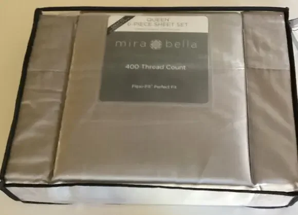 Mira Bella Queen Silver Grey 6 Piece Sheet Set 4 Pillowcases Jacquard 400 Thread
