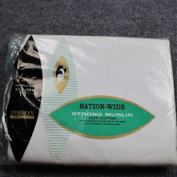Vintage Penneys Nation-Wide Double Bed Flat Sheet Strong Muslin 81x108 Cotton‎