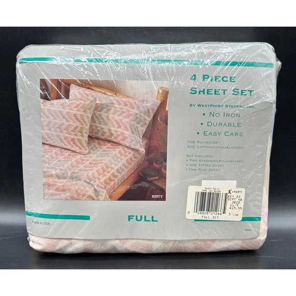 New Vtg Westpoint Stevens‎ Full 4 Pc Sheet Set Pastel Print Misty Made In USA