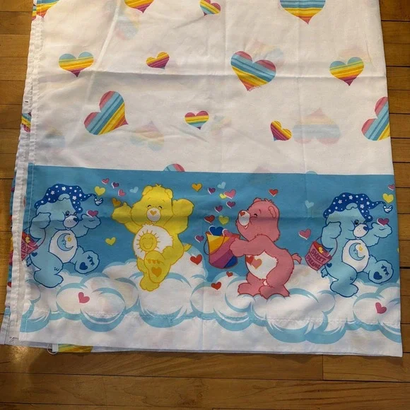 Care Bear Flat Sheet Rainbow Hearts Franco Mfg USA 2002 Vintage