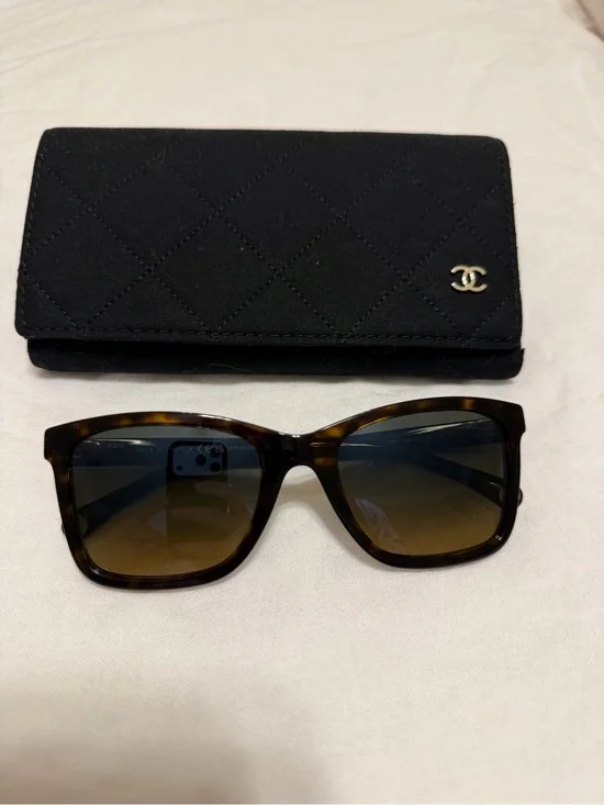 CHANEL Tortoiseshell Sunglasses with Black Quilted Logo Case
