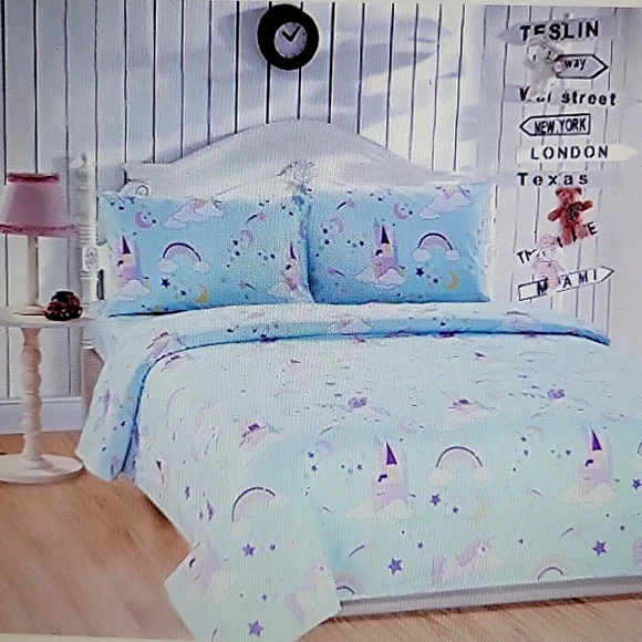 LUXURY HOTEL COLLECTION Twin Unicorn Rainbow Castle 3 piece sheet set NEW