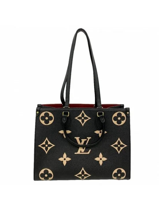 Louis Vuitton Tote Monogram Empreinte Bicolor On The Go MM Black Beige
