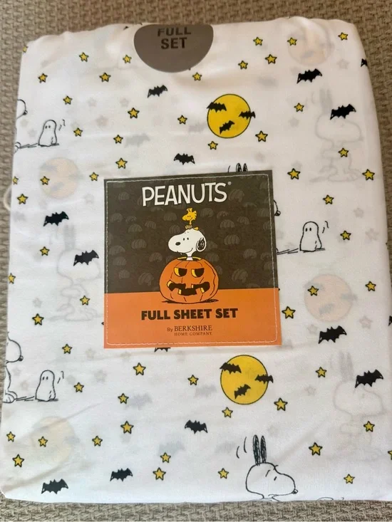 PEANUTS Snoopy FULL SHEET SET Halloween Bats Full Moon Stars Ghost Scary NWT