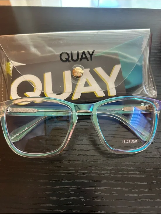 Quay Australia Iridescent Teal-Clear Rectangular Glasses
