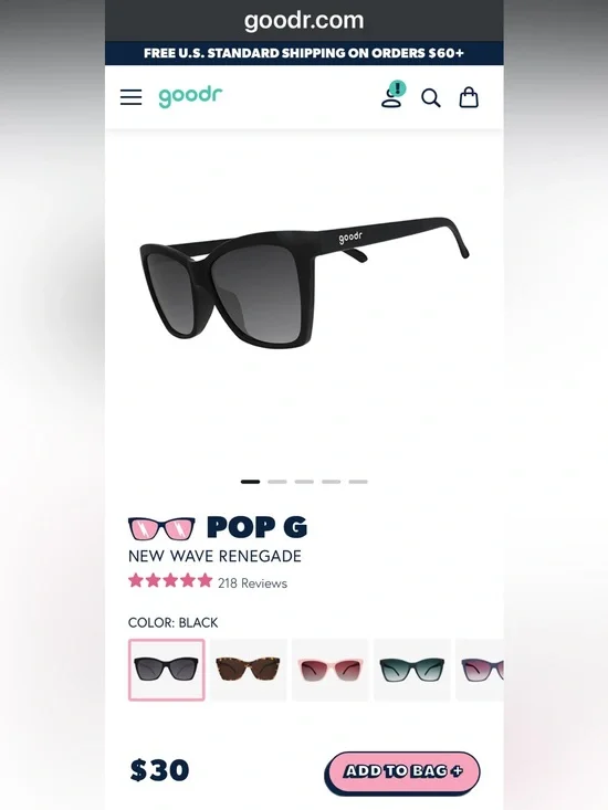 goodr Pop G New Wave Renegade Sunglasses - Black NIB