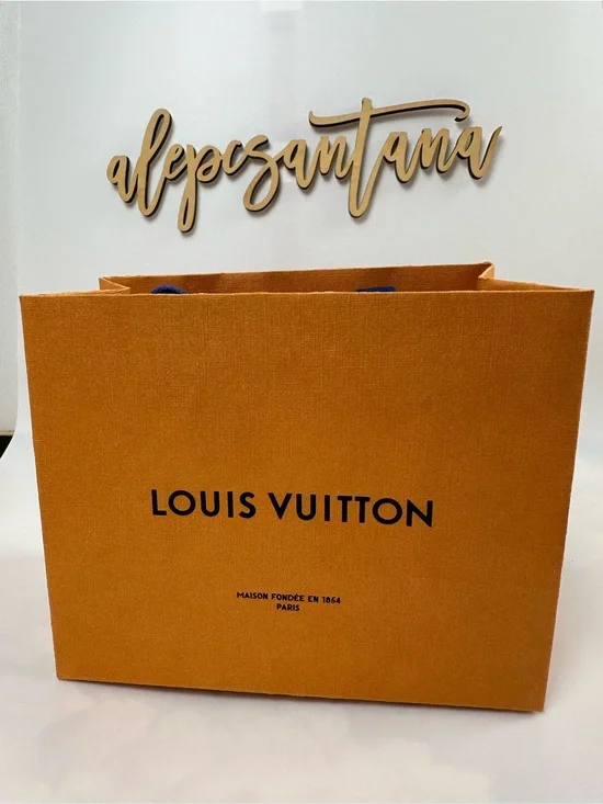 Louis Vuitton Orange Canvas Shopping Bag with Navy Handles-5” W × 4.5” H