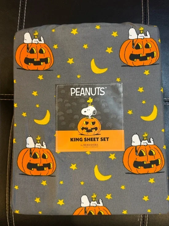 Peanuts Snoopy & Woodstock Halloween Sheet Set - Gray, Orange, Yellow king